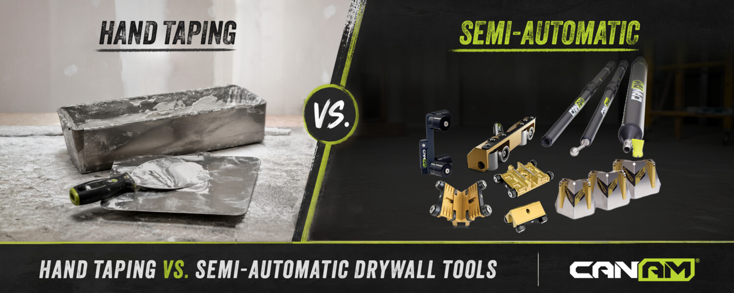 Hand taping tools vs. CanAm semi-automatic drywall finishing tool system comparison