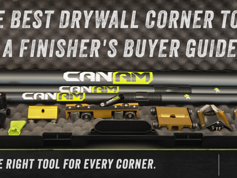 The CanAm Professional Tool Kit laid out with its twelve drywall finishing tools and rugged case